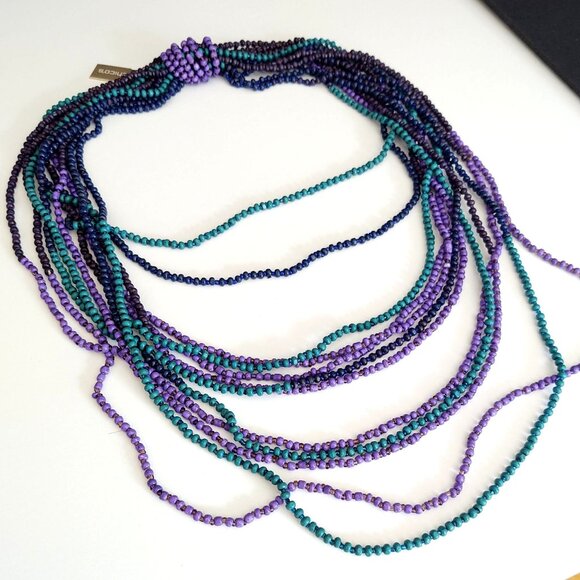 Green, shades of purple and blue layered multi strand beaded necklace - Picture 12 of 13
